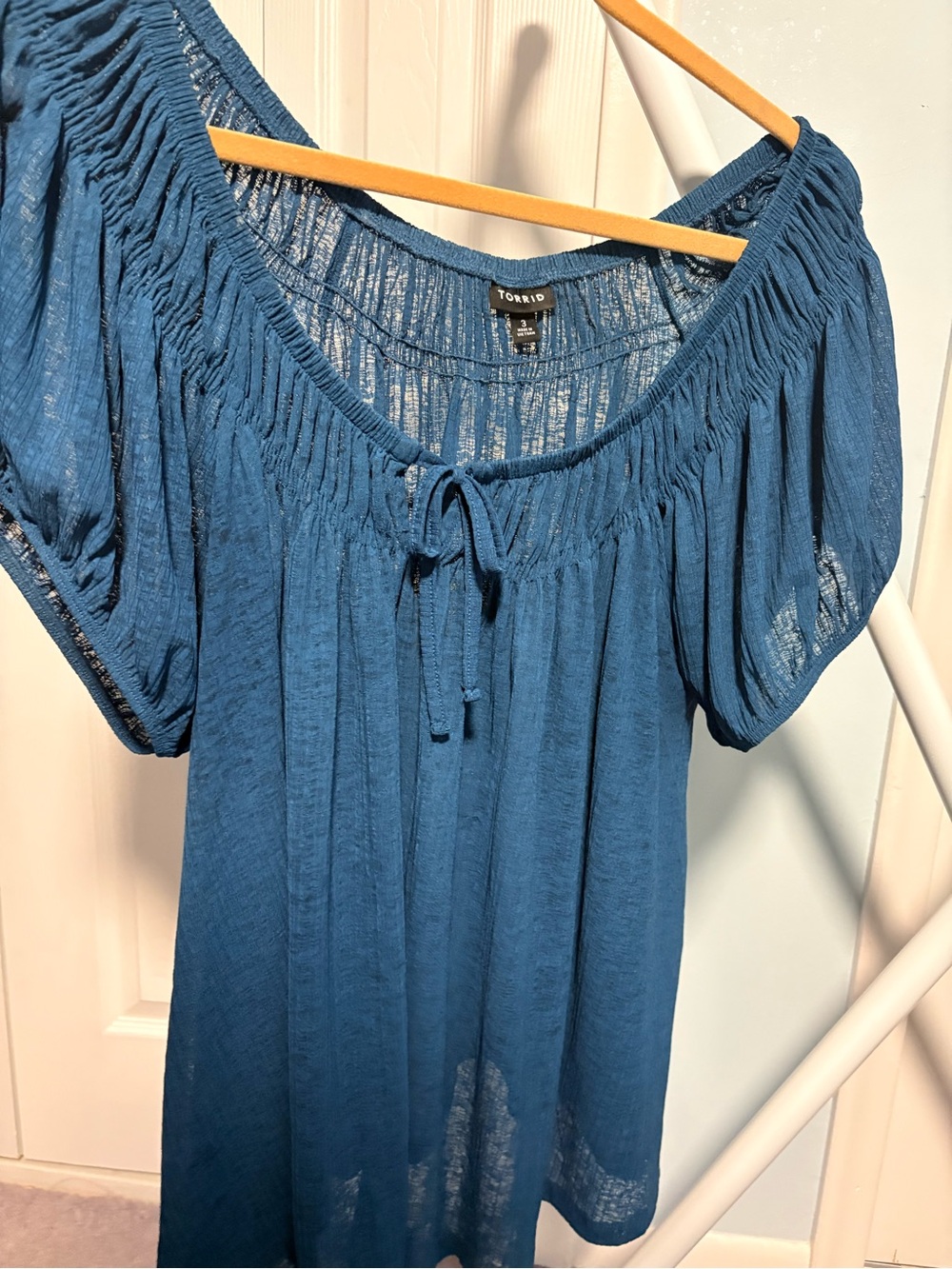 Torrid Teal Short-Sleeve Peasant Top with Tie Size 3x